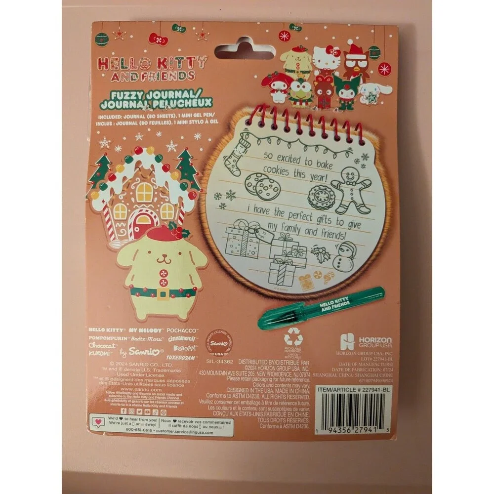 Hello Kitty Pompompurin Sanrio “Fuzzy Journal” With Gel Pen
